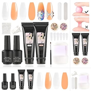 Poly Gel Nail Kit: Solid Builder Gel for Nails 2 Colors Hard Gel for Nails, Non-Sticky Gel Nail Extension Slip, Solid Gel for Carving Solid Building Gel for Nail Art DIY 28 Days Long Lasting