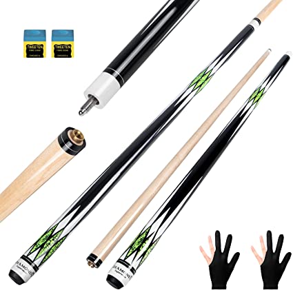 lotmusic Pool Stick, Cue Stick 58inch Candian Maple Profession Billiard Stick Pool Cue Stick with Tow Chalks and Tow Left Hand Gloves(4Colors,18-21Oz)