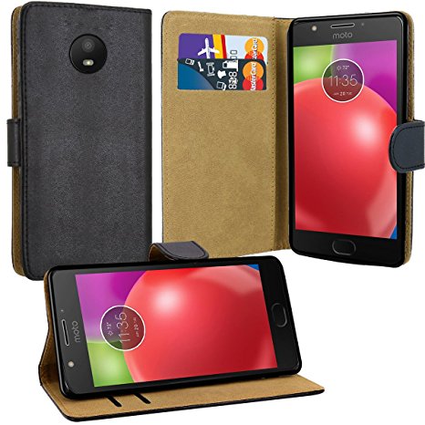 Case Collection® Premium Quality Leather Book Style Wallet Flip Case Cover With Credit Card & Money Slots For Motorola Moto E4