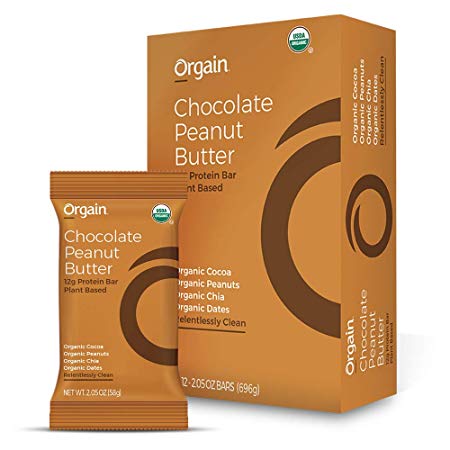 Orgain Simple Organic Protein Bars, Chocolate Peanut Butter, Vegan, Plant Based, Dairy Free, Gluten Free, Soy Free, Lactose Free, Kosher, Non-GMO, Organic Fiber, 2.05 Ounce, 12 Count