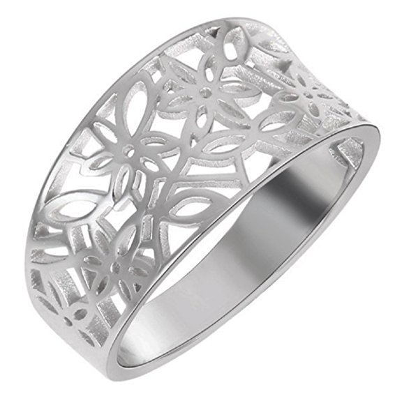 Sterling Silver Victorian Leaf Filigree Vintage Style Ring (Sizes 3-15, Color Options)