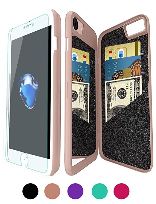 iPhone 6/6S Wallet Mirror Case for Girl -Bidear (TM) Creative Mirror Design with 3 Card Holder Slot Protective Hard Case for Apple iPhone 6 & iPhone 6S -4.7 Inch (Rose Gold)