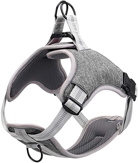 No Pull Dog Harness Reflective Adjustable Vest, Soft Mesh Padded Pet Vest for Walking Training Running, Suitable for Small Medium Large Dog [Easy to Put on & Take Off]