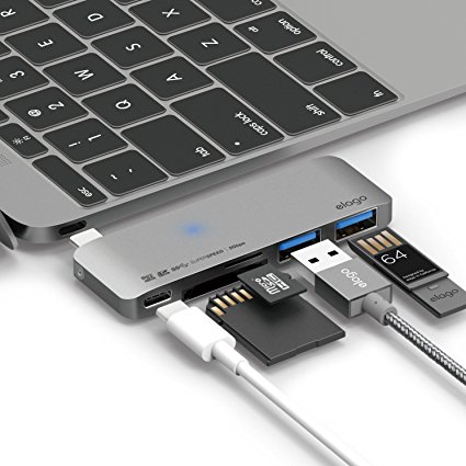 elago Aluminum Charging Multy Hub USB-C [Space Grey] - [USB TYPE-C][CHARNGING MULTI HUB][5 SLOTS] - for 12-inch Macbook, 13-inch & 15-inch All-new MacBook Pro, All USB-C Devices