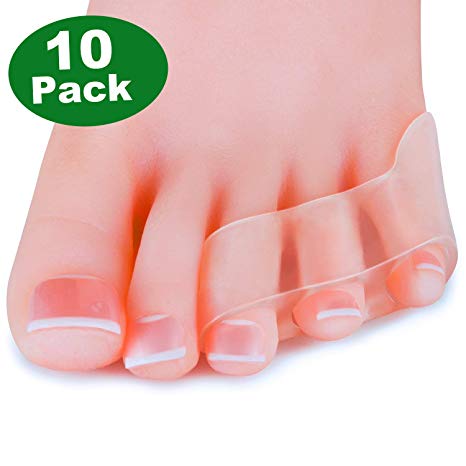 Sumifun 10 Pack Little Toe Separators & Toe Straightener, Transparent Toe Stretchers for Overlapping Toe, Protect Bunion Relief