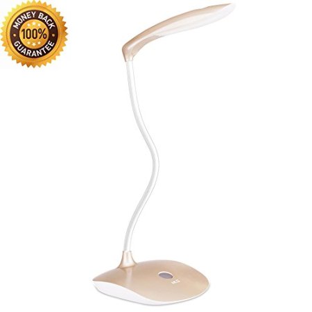 Vinsun Smart Touch Control LED Desk Lamp Rechargeable Battery USB Powered Eye Care Lamp Dimmable Reading Light Book Light Adjustable Brightness for Table Office Home Dorm Gold