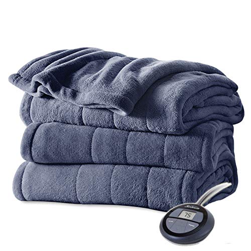 Sunbeam Soft Channeled Velvet Plush Electric Heated Warming Blanket Twin Lagoon Blue Washable Auto Shut Off 10 Heat Settings