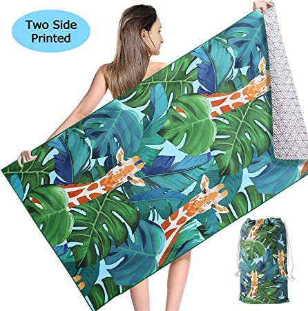 Microfiber Beach Towel for Women, Sand Free Bath Swim Pool Towels, Travel Towels Fast Drying Lightweight Giraffe (Large 63x31 inch)