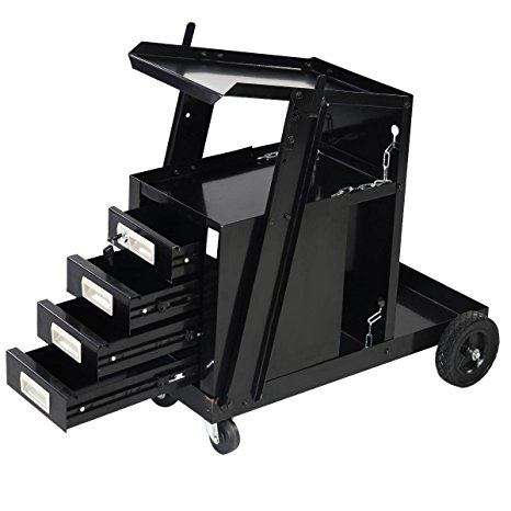 Goplus Welding Welder Cart MIG TIG ARC Plasma Cutter Tank Storage w/ 4 Drawer Cabinet