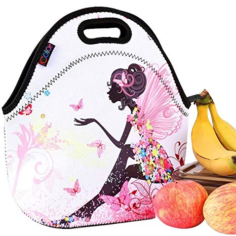 iColor Girls Fashionable Kids Neoprene Sleeve Insulated Portable Waterproof Comfortable Tote Soft cover baby Handbag Lunch Box W/Handle School College Food Carry Case Protector NEW YLB-016