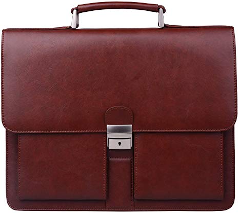 Jack&Chris Mens New PU Leather Briefcase Messenger Bag Laptop Bag, MBYX015 (Brown)