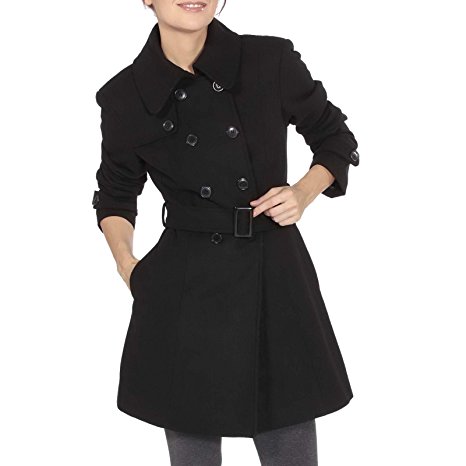 Alpine Swiss Keira Women's Wool Double Breasted Belted Trench Coat