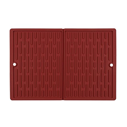 SbS Folding Silicone Dish Drying Mat – Red – 12" x 18" expanded or 12" x 8" folded