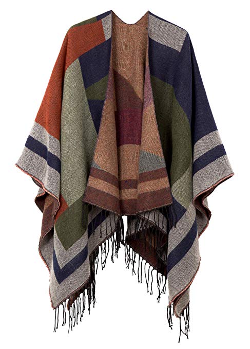 Urban CoCo Women's Printed Tassel Open front Poncho Cape Cardigan Wrap Shawl