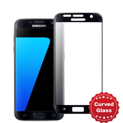 Samsung S7 edge High Grade Full Cover Curved Tempered Glass Screen Protector (1 Pack) Super Hard 0.33mm By GoodPrice 2.5d-Extreme Hard Series (S7 Edge (Black))