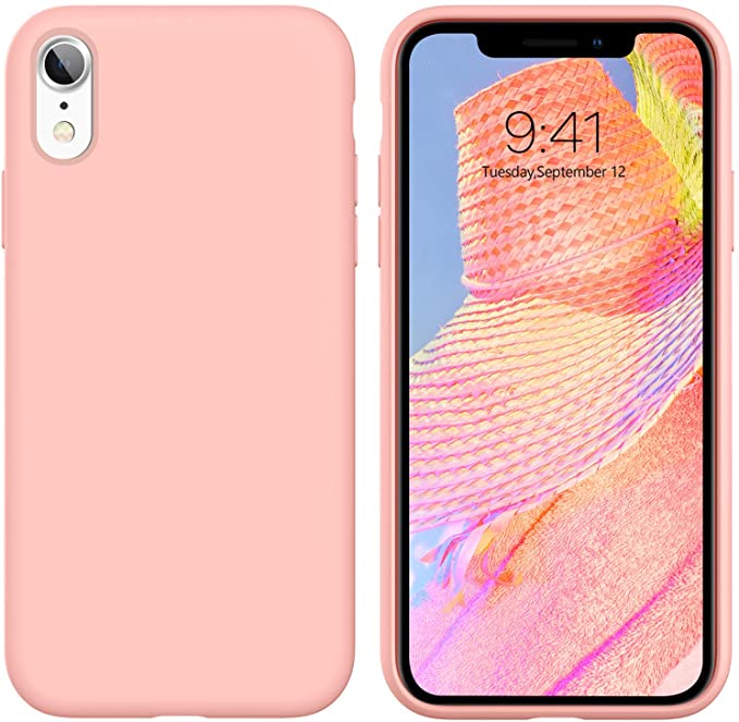 iPhone XR Case,DUEDUE Liquid Silicone Soft Gel Rubber Slim Cover with Microfiber Cloth Lining Cushion Shockproof Full Protective Anti-Scratch Case for iPhone XR 6.1 inch for Women Girls,Grapefruit