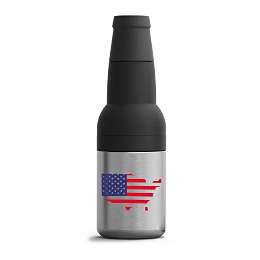 Asobu Frosty Beer 2 Go USA Flag Vacuum Insulated Double Walled Stainless Steel Beer Bottle and Can Cooler with Beer Opener (USA Flag)