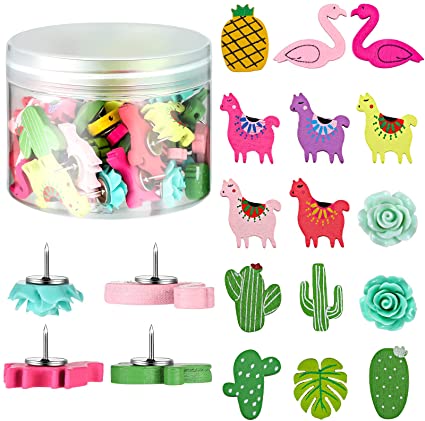 Cinco de Mayo Wooden Push Pins Decorative Drawing Pins Alpaca Llama Flamingo Cactus Leaf Push Pins for Home Office Classroom Photos Wall, Maps, Bulletin Board, Cork Boards, 15 Styles (60)