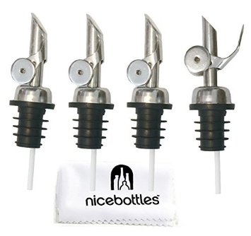 Perfect Pour: Weighted Stainless Steel Pourer, Pack of 4 - with Handy NiceBottles Microfiber Cloth