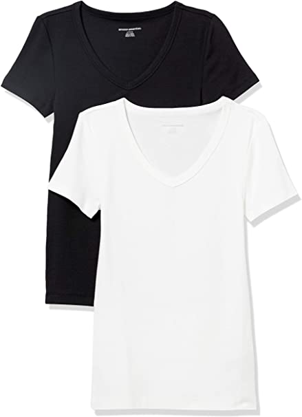 Amazon Essentials Women's 2-Pack Slim-Fit Short-Sleeve V-Neck T-Shirt