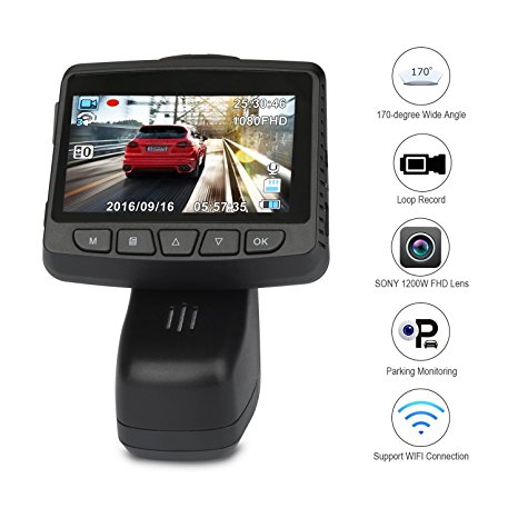Dash Cam Car Dashboard Recording Camera with Wifi, WOQI Cars Driving Recorder 1080P 170 Degree Wide Angle Lens with G-Sensor, HDR, Loop Recording, Parking Monitor, Night Vision