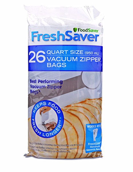 FoodSaver FreshSaver Quart Size Vacuum Zipper Bags, 26 Count