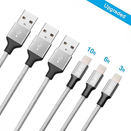 Lightning Cable EnacFire 3Pack (1m,2m,3m) Durable and Fast Charging Braided Nylon Apple iPhone Cables 8pin Lightning to USB Cable for iPhone 7 Plus 6S Plus 6 Plus SE 5S 5C 5, iPad 2 3 4 Mini, iPad Pro Air 2, iPod (Space Gray)