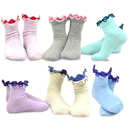 TeeHee Kids Girls Cotton Roll Top Crew Socks 6 Pair Pack