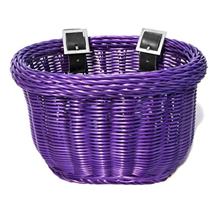 Colorbasket 01617 Front Handle Bar Kids Bike Basket, Water Resistant, Leather Straps, Purple