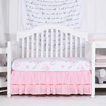 TILLYOU Crib Skirt Dust Ruffle Double Layer, Microfiber Nursery Crib Toddler Bedding Skirts for Baby Girls, 14" Drop, Jade Pink