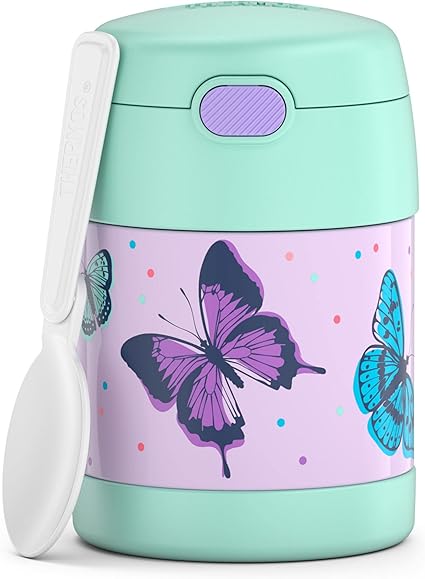 Thermos FUNTAINER 10 Ounce Stainless Steel Vacuum Insulated Kids Food Jar with Spoon, Butterfly Frenzy