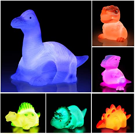 Dinosaur Bath Toys Light Up Floating Rubber Toys(6 Packs),Flashing Color Changing Light in Water,Baby Infants Kids Toddler Child Preschool Bathtub Bathroom (Colorful A)