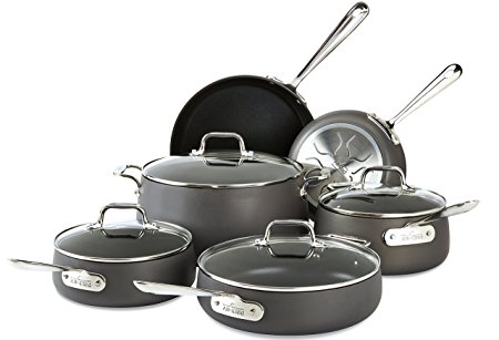 All-Clad E785SC64 HA1 Hard Anodized Nonstick Dishwasher Safe PFOA Free Cookware Set, 10-Piece. Black