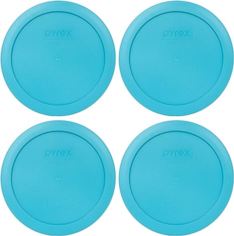 Pyrex Bundle - 4 Items: 7201-PC 4-Cup Surf Blue Plastic Food Storage Lids