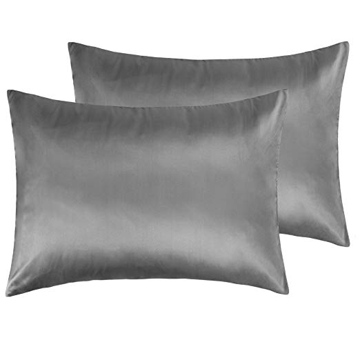 NTBAY Silky Satin Standard Pillowcases Set of 2, Super Soft and Luxury, Hidden Zipper Design, Dark Grey