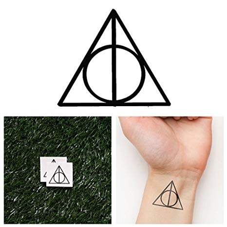 Tattify Deathly Hallows Temporary Tattoo - Deathly Hallows (Set of 2) - Other Styles Available - Fashionable Temporary Tattoos - Long Lasting and Waterproof