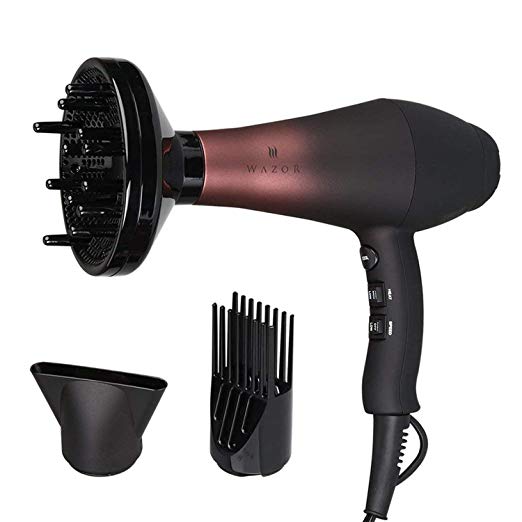 Wazor 1875W Professional Salon Powerful Hair Dryer with Comb,Negative Ionic Ceramic Tourmaline Lightweight Compact Blow Dryer with AC Motor and Cool Shot Settings