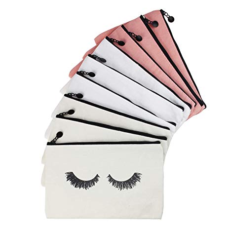 LJY 9 Pieces Eyelash Pattern Makeup Cosmetic Travel Pouches Toiletry Bag Cases with Zipper for Women and Girls, 3 Colors