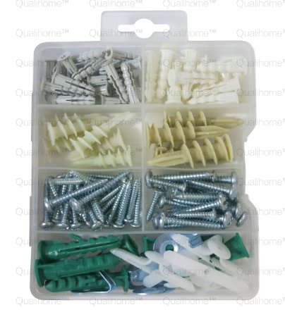 Qualihome Drywall and Hollow-wall Anchor Assortment Kit Anchors Screws Wall Anchor Hooks and Hollow-door Toggle 112 Pieces