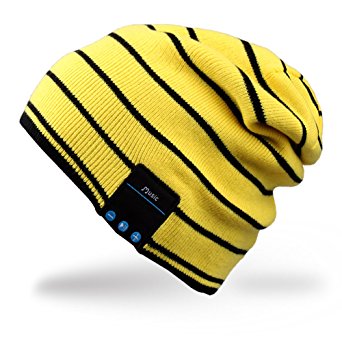Mydeal Bluetooth Beanie Slouchy Knit Skully Beanie Cap Hat with Wireless Bluetooth Headphone Headset Earphone Music Audio Hands-free Phone Call for Winter Sports Fitness Gym Exercise Workout - Yellow