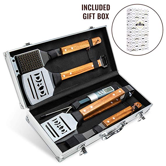 Hike Crew Deluxe Dad BBQ Tools Gift Set – 6-Piece Grill Accessories Utensils Kit Perfect for Holiday, Birthday or Father’s Day – Tongs, Spatula, Digital Thermometer, Sauce Brush, Scraper, Carry Case