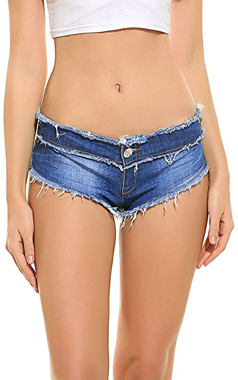 Romanstii Mini Shorts Denim Stretchable Cut Off Low Rise Waist Sexy Micro Jeans Hot Pants for Woman Girls Teen…