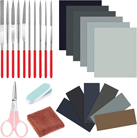 26 Pieces Resin Casting Tools Set, Including Sand Papers Polishing Cloth Polishing Sticks Various Shapes Files and Scissors for Polishing Epoxy Resin Jewelry Making Supplies