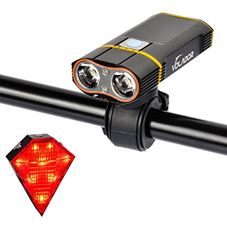 Cree Bike Light ,Volador 5 Mode 1800 Lumens Super Bright Bicycle Front Light 2 Cree 2-XML LED Bicycle Headlight ,Waterproof Rechargeable Bike Headlamp with Free Diamond shape Cell Tail Lamp