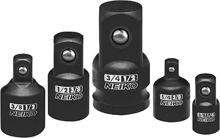 NEIKO 30249A 5 Piece Impact Socket Adapter Set, Standard SAE Socket Impact Adapter & Reducer, 1/4, 3/8, 1/2" Cr-V Steel Impact Driver & Wrench Conversion Kit Socket Reducer, Locking Socket Adapter Set