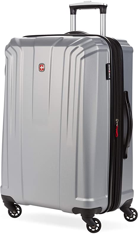 SwissGear 3750 Hardside Expandable Luggage with Spinner Wheels, Silver, Checked-Medium 24-Inch