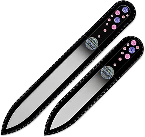 Gifts for mum - Mont Bleu Best Set of 2 Glass Nail Files Hand Decorated with Swarovski Elements - Genuine Czech Tempered Glass - Handmade mum gifts - Premium Nail Filer Kit for Natural Nails - gifts