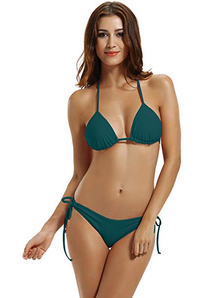 zeraca Women's Tie Side Bottom Triangle Bikini Swimsuits