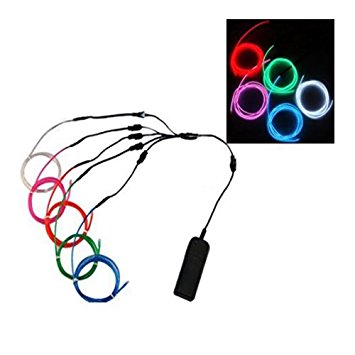 Ourbest 5 X 1m 5 colors red blue green pink Neon Electroluminescent (El) Wire car with Battery Operated Pack Controller light up Cosplay cothing Dress Halloween Christmas Party Decoration Indoor Ourdoor