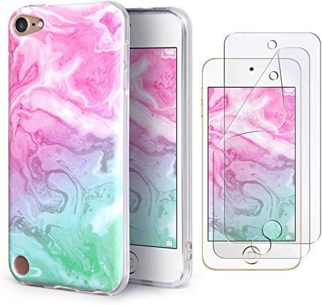 IDWELL iPod Touch Case with 2 Screen Protectors, iPod Touch 7 Touch 6 Touch 5 Case, Slim FIT Anti-Scratch Flexible Soft TPU Bumper Protective Case (Latest Model,2019 Released), Coloful Marble